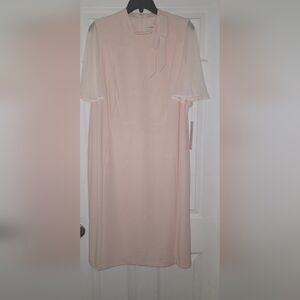 Calvin Klein Soft Pink Midi Dress with Sheer Sleeves